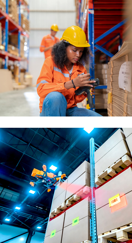 Warehouse drone can only scan individual standalone pallet labels and not high-density items stored in shelves.