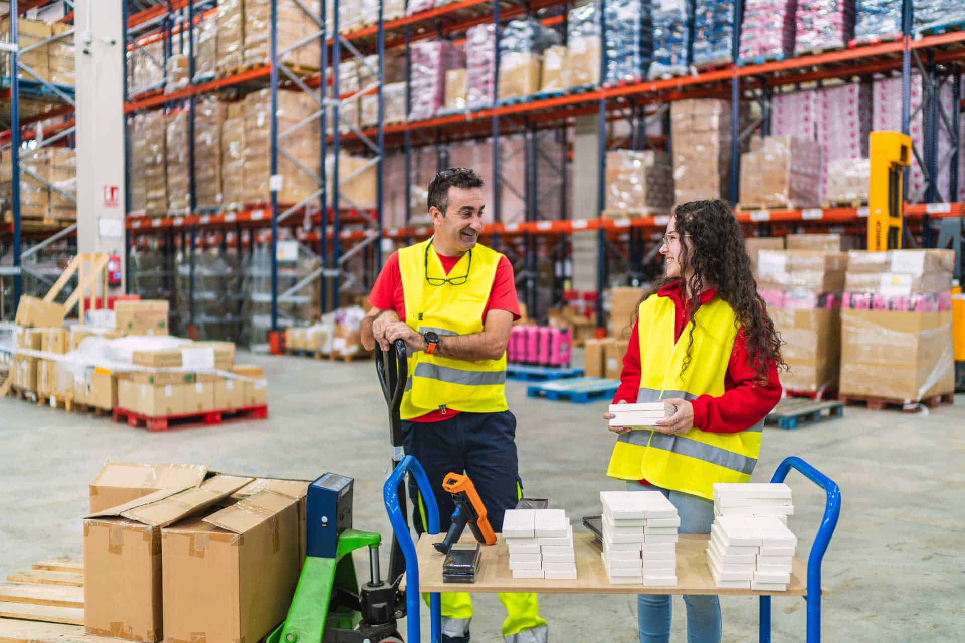 Logistics and Warehousing Trends: Challenges, AI, and the Road Ahead 4 warehouse workers organizing packages for delivery