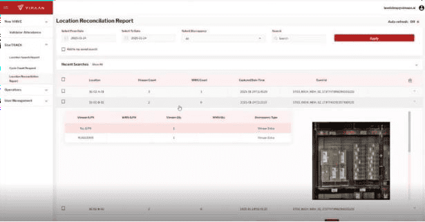 Automated Cycle Counting for High Density Case Storage: StorTRACK vs Drones 5 Figure 4 Discrepancy reporting and reconciliation with StorTRACK